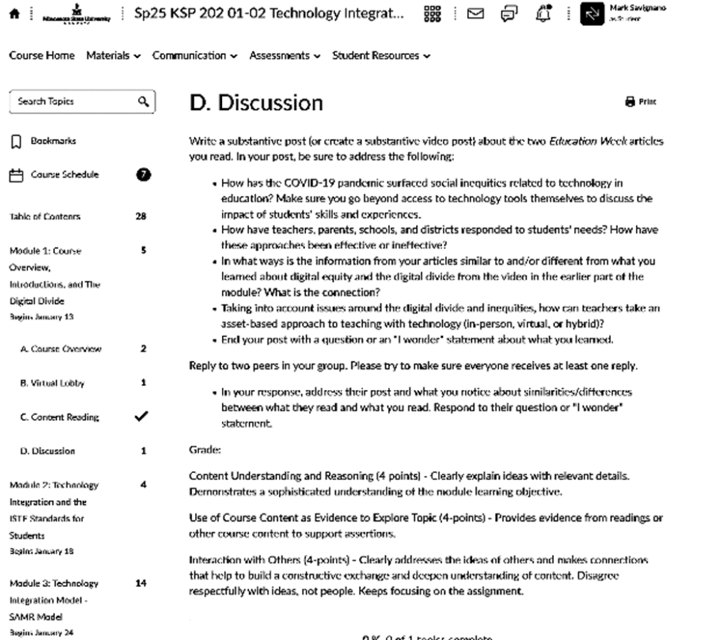 This image is demonstrating text entry ability of D2L for instruction.