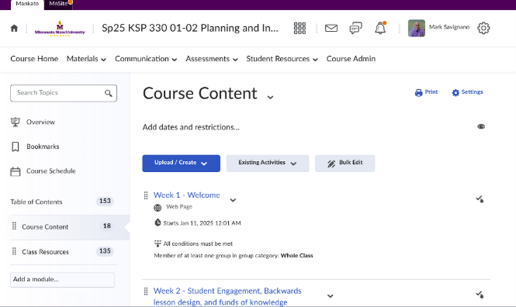 This image is showing the user's view of the course content.